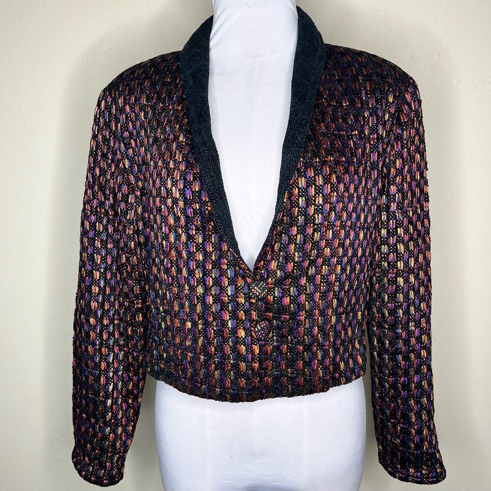 Dahlia Popovits Handwoven Jacket M/L Blazer Chenille Knit Artsy Colorful Pink